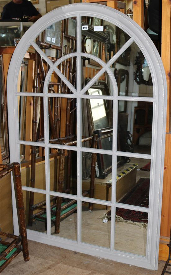 Grey painted arched panelled mirror